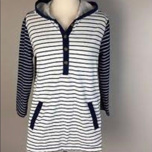 Lighthouse by Lands’ End Striped Hoodie XS NWT Navy White Nautical Pullover - Picture 2 of 4